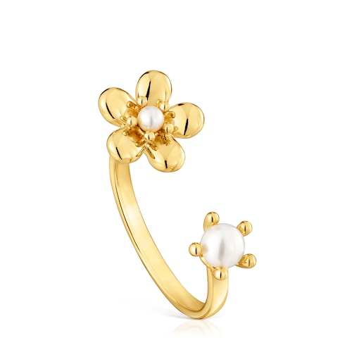 Gold Open ring with cultured pearl Daisy