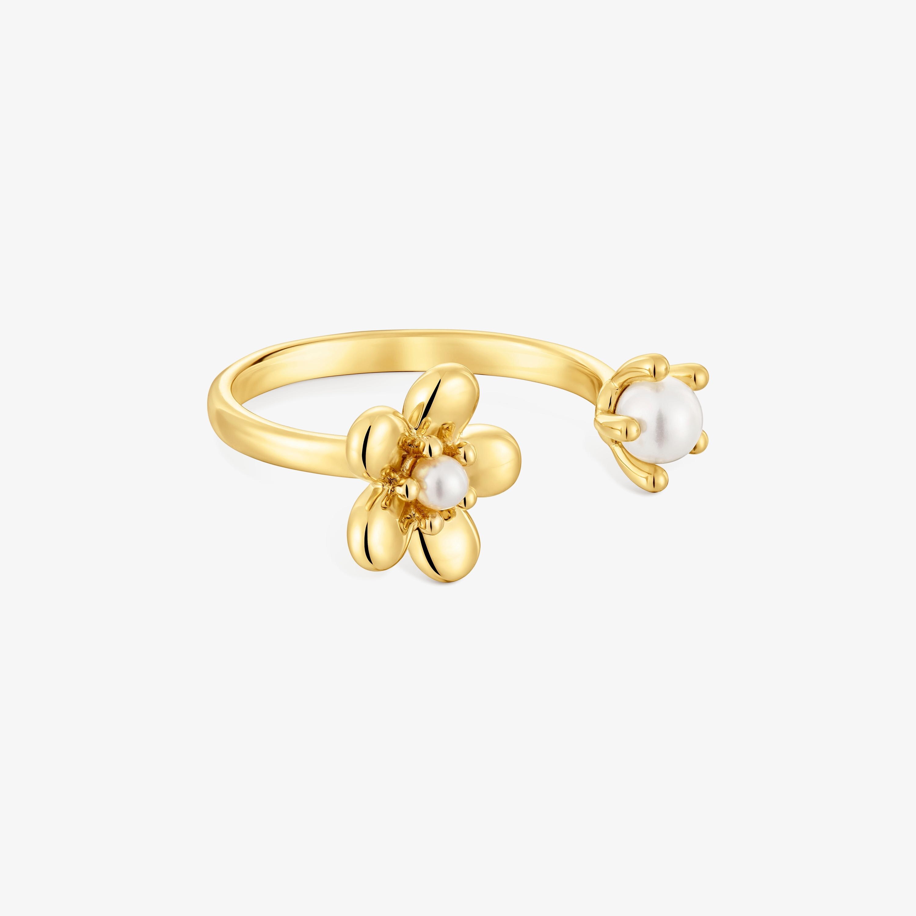 18K solid gold Open ring with cultured pearl Daisy