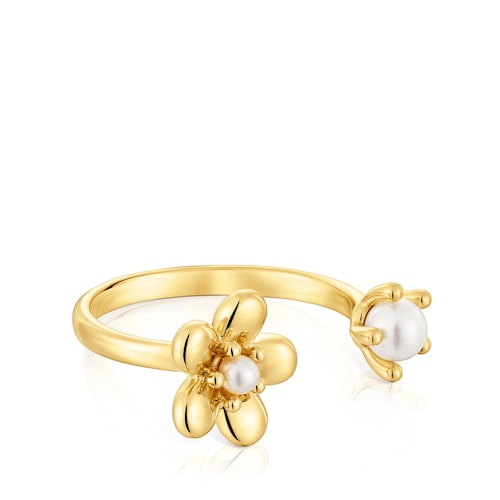 Gold Open ring with cultured pearl Daisy