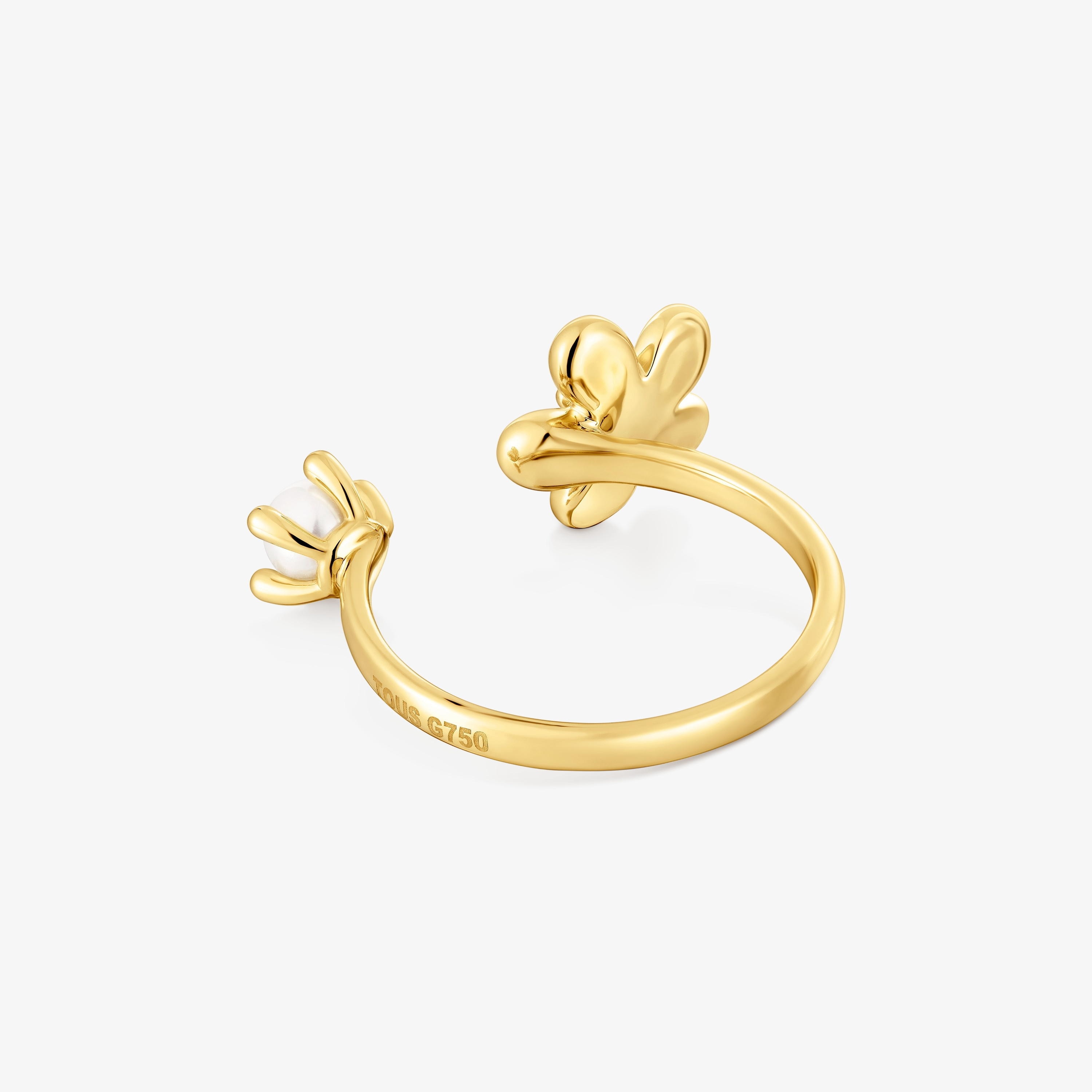 18K solid gold Open ring with cultured pearl Daisy