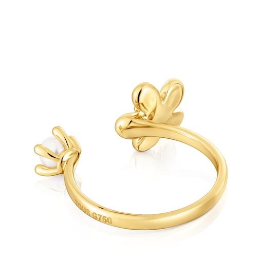 Gold Open ring with cultured pearl Daisy