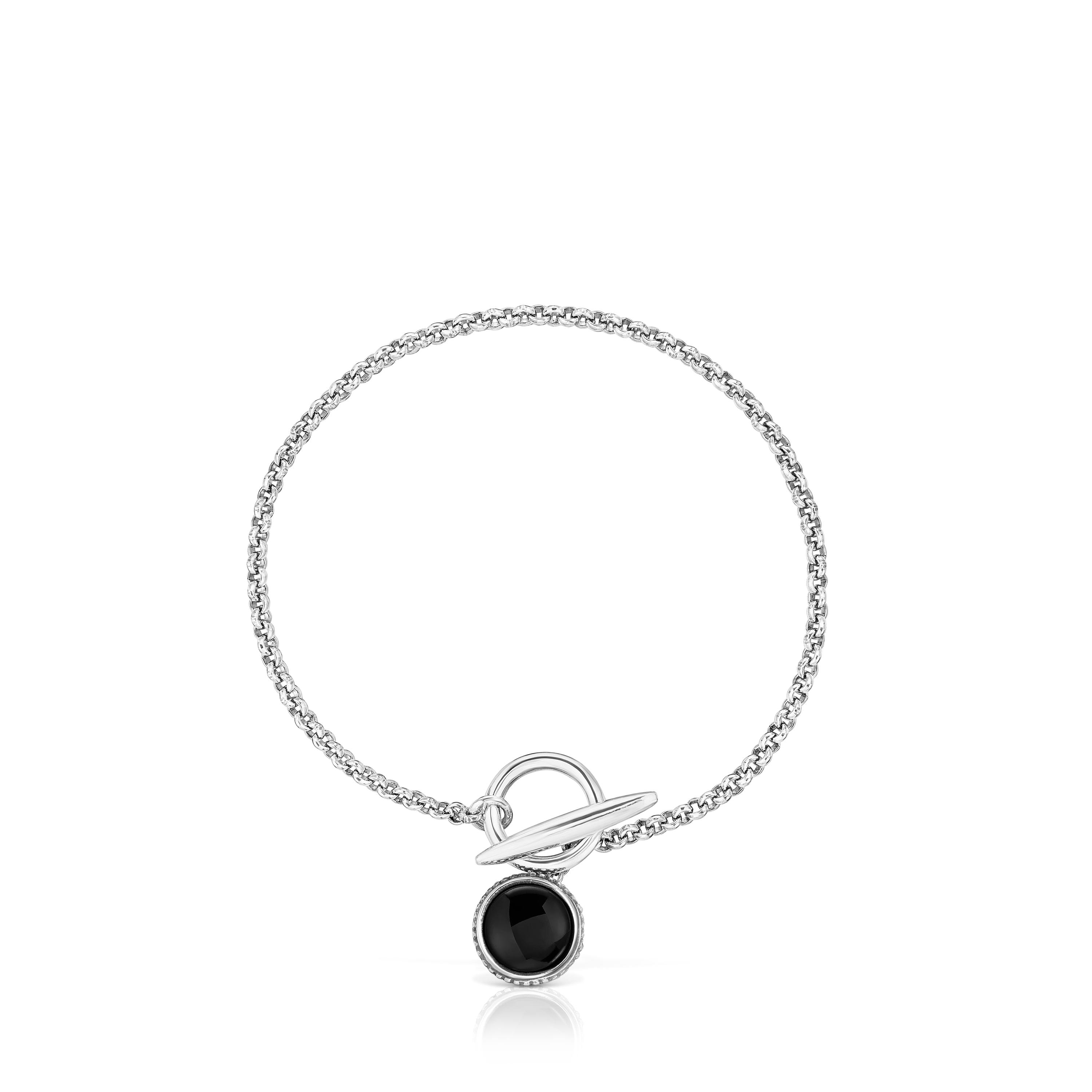 Aged silver and onyx chain Bracelet TOUS Man