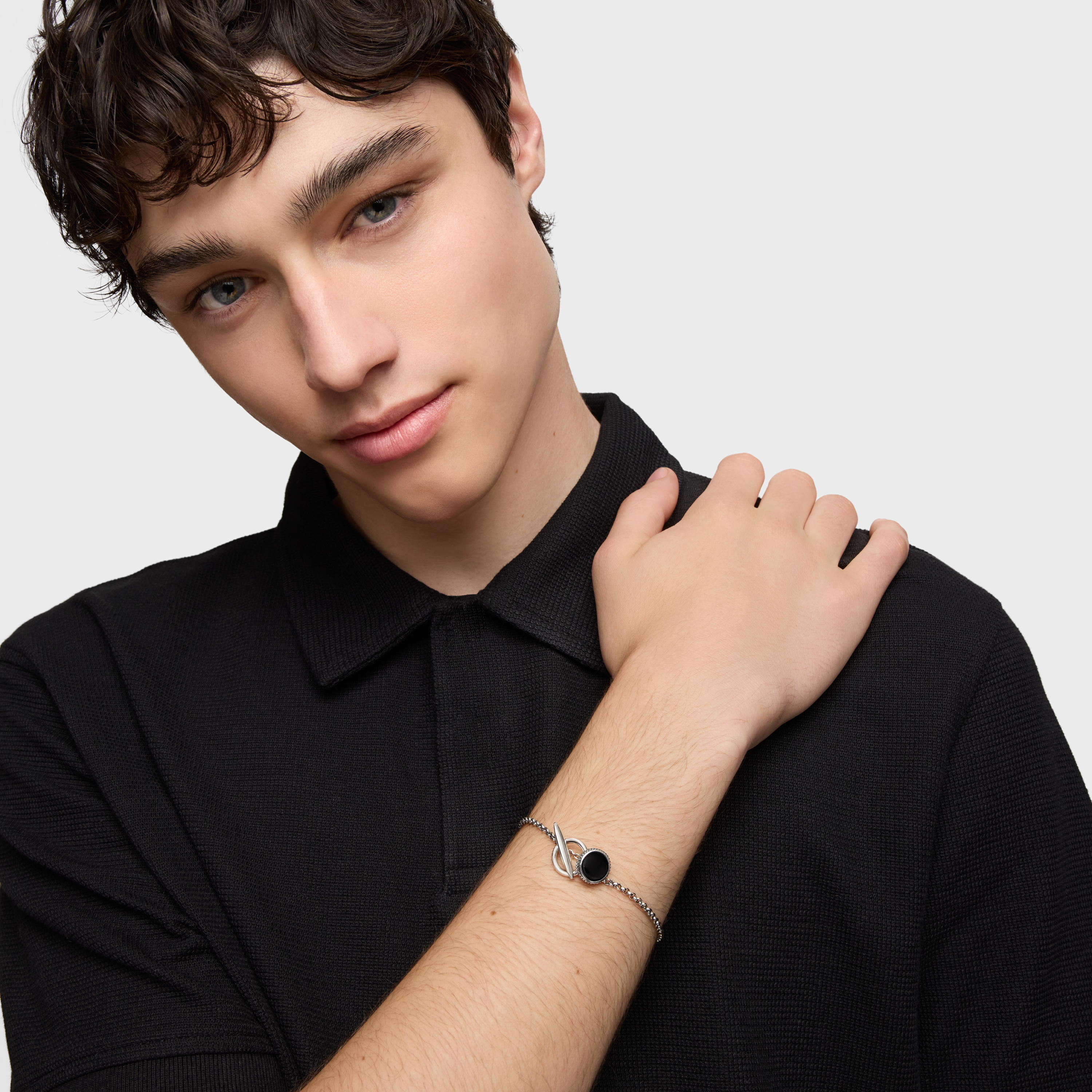 Aged silver and onyx chain Bracelet TOUS Man