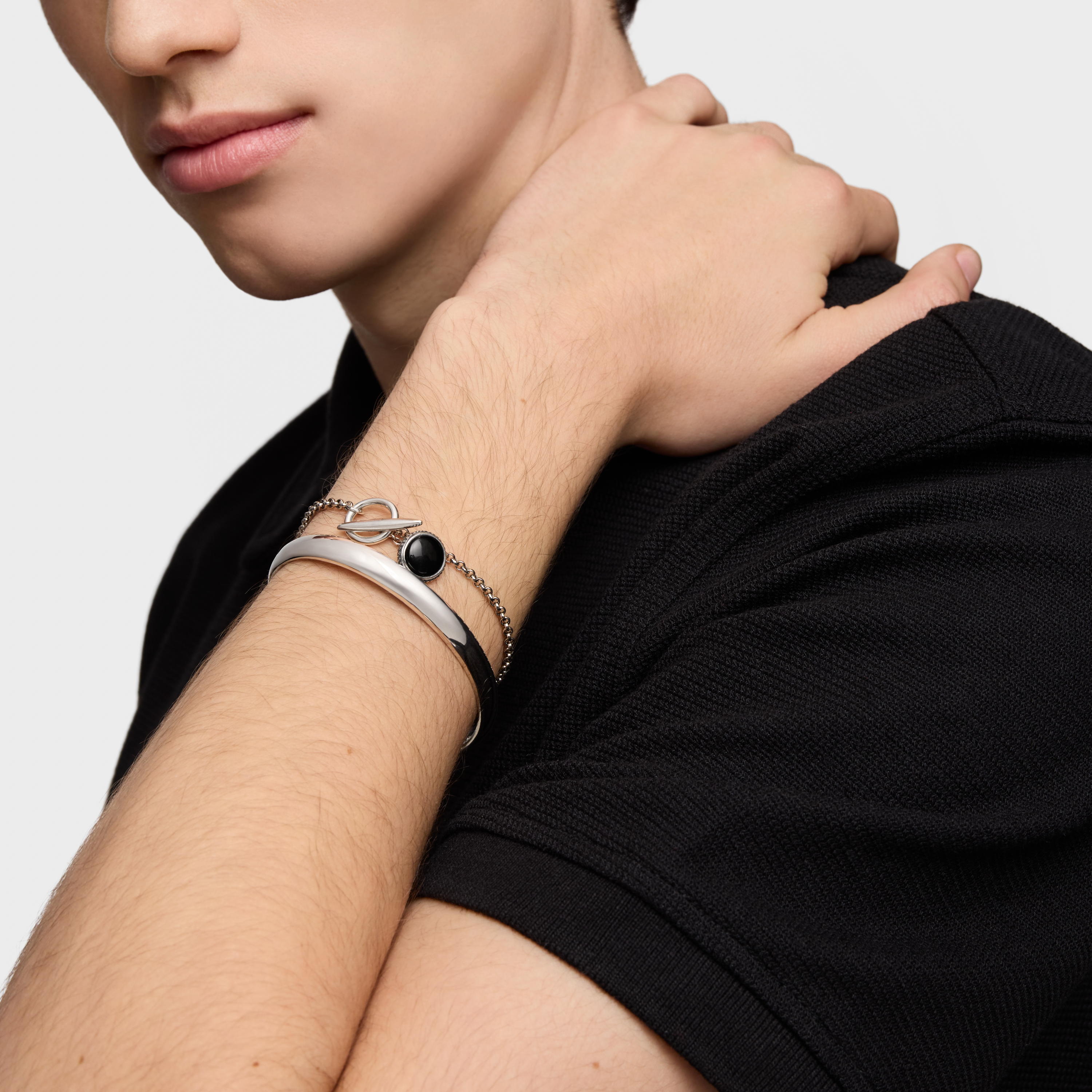 Aged silver and onyx chain Bracelet TOUS Man