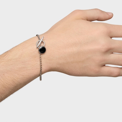 Pulsera cadena de plata envejecida y ónix TOUS Man