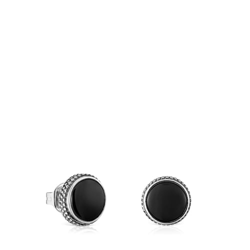Aged silver and onyx Earrings TOUS Man