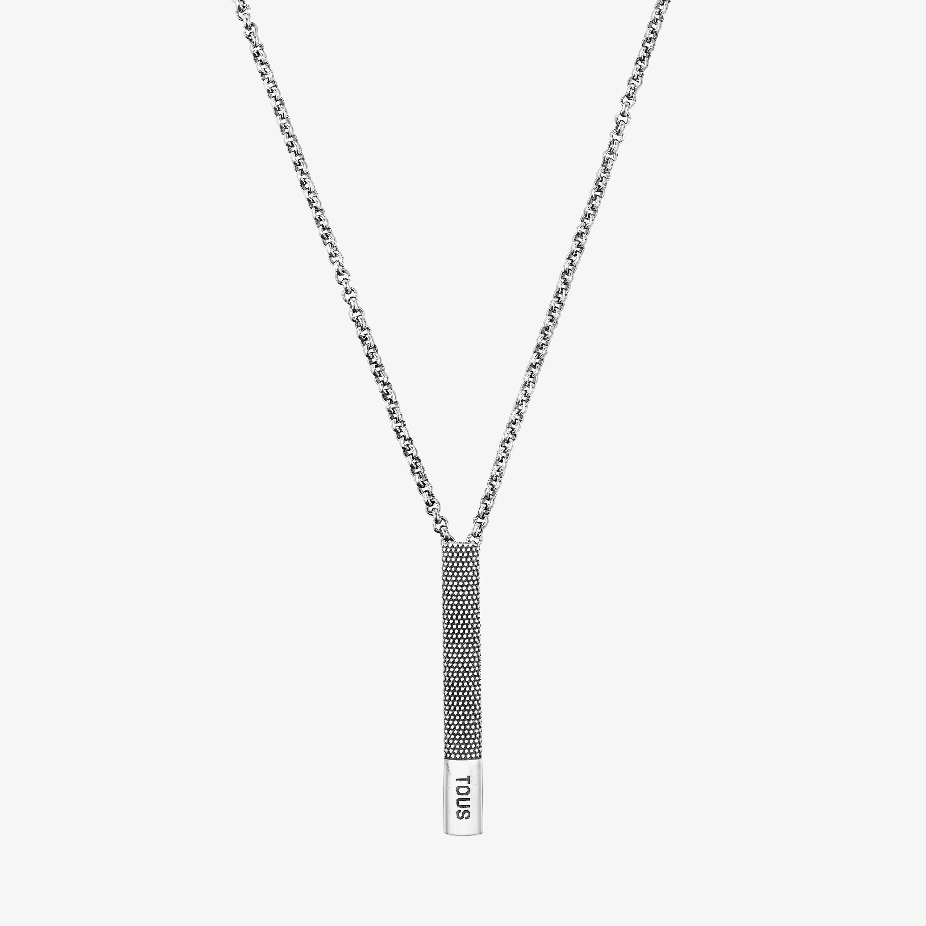 Short aged silver chain Necklace with tie pin detail TOUS Man