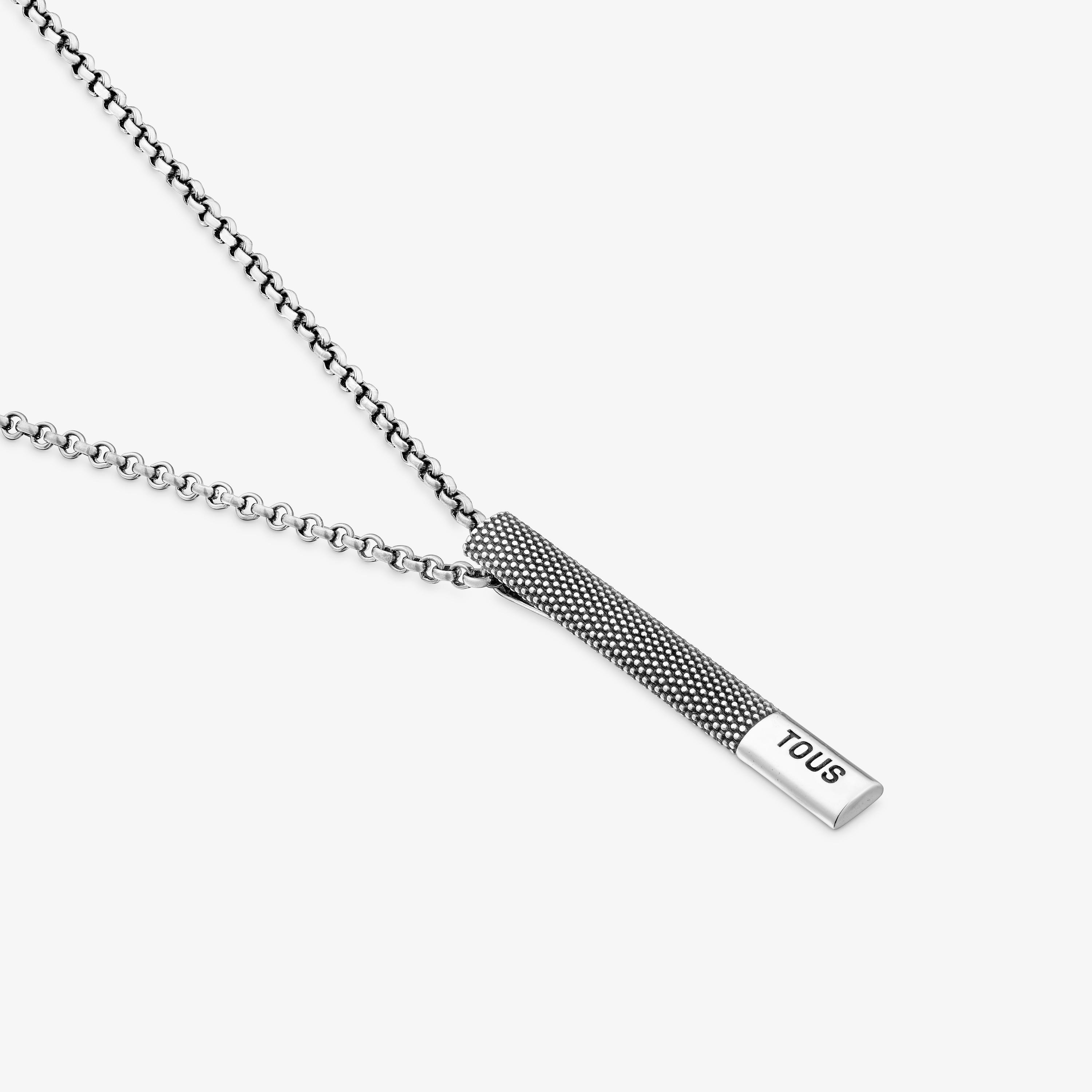 Short aged silver chain Necklace with tie pin detail TOUS Man