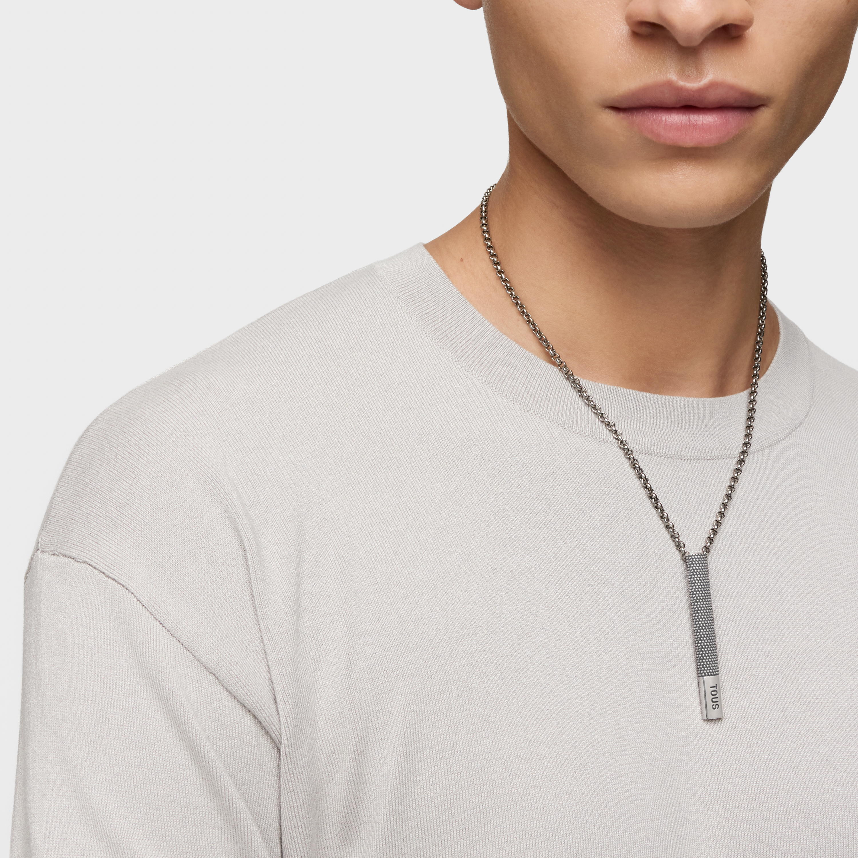 Short aged silver chain Necklace with tie pin detail TOUS Man