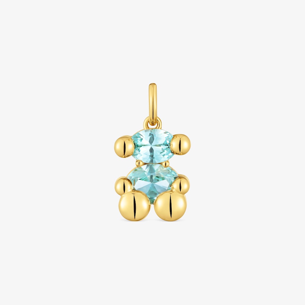 Penjoll petit motiu &oacute;s amb bany d'or 18 kt sobre plata i safir blau creat al laboratori Color Bear LGG