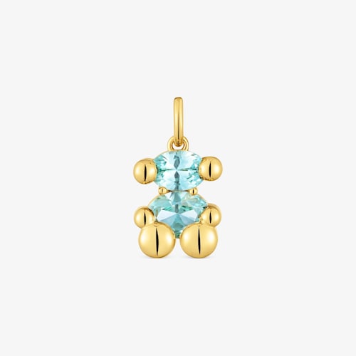 Small 18K gold vermeil bear motif Pendant and blue lab-grown sapphire Color Bear LGG