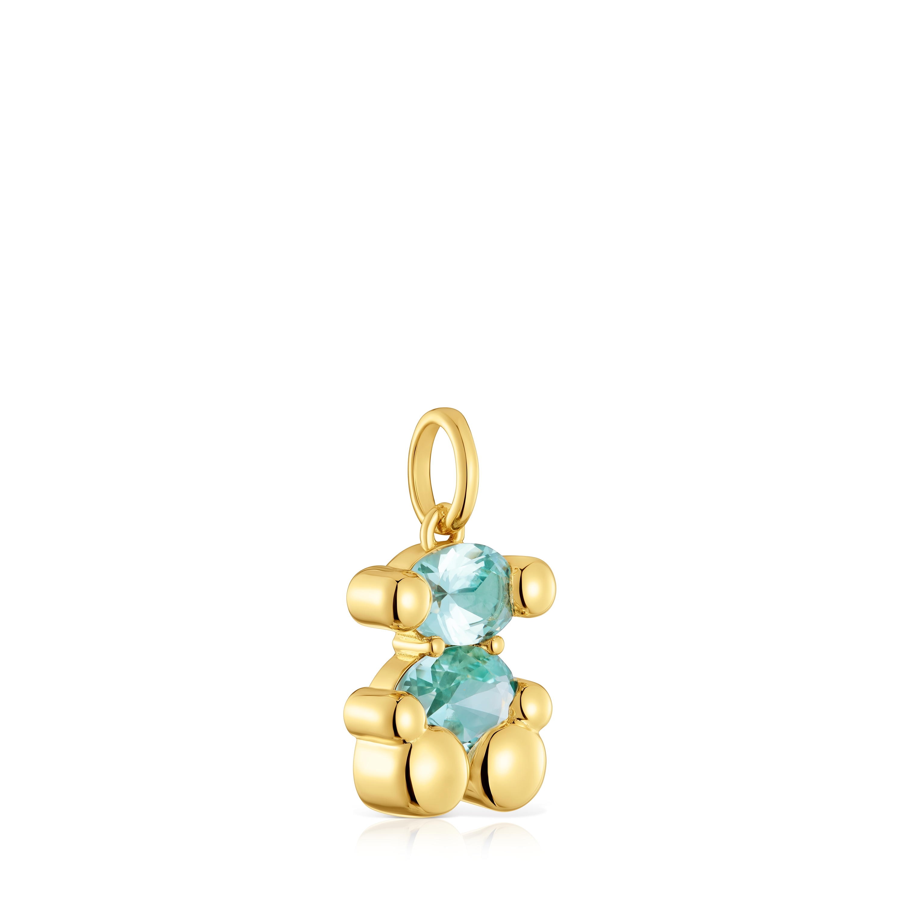 Small 18kt gold plating over silver bear motif Pendant and blue lab-grown sapphire Color Bear LGG