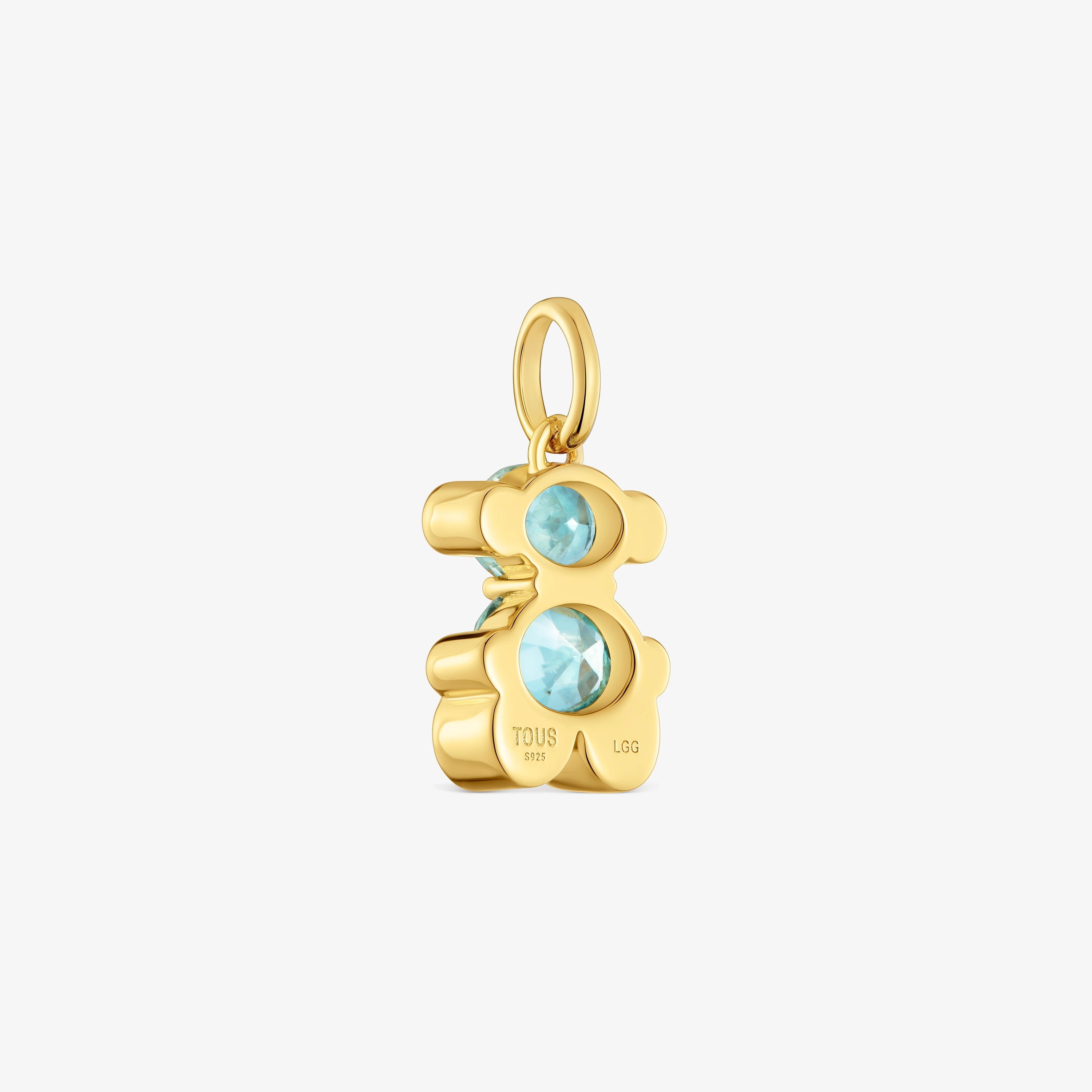 Small 18K gold vermeil bear motif Pendant and blue lab-grown sapphire Color Bear LGG