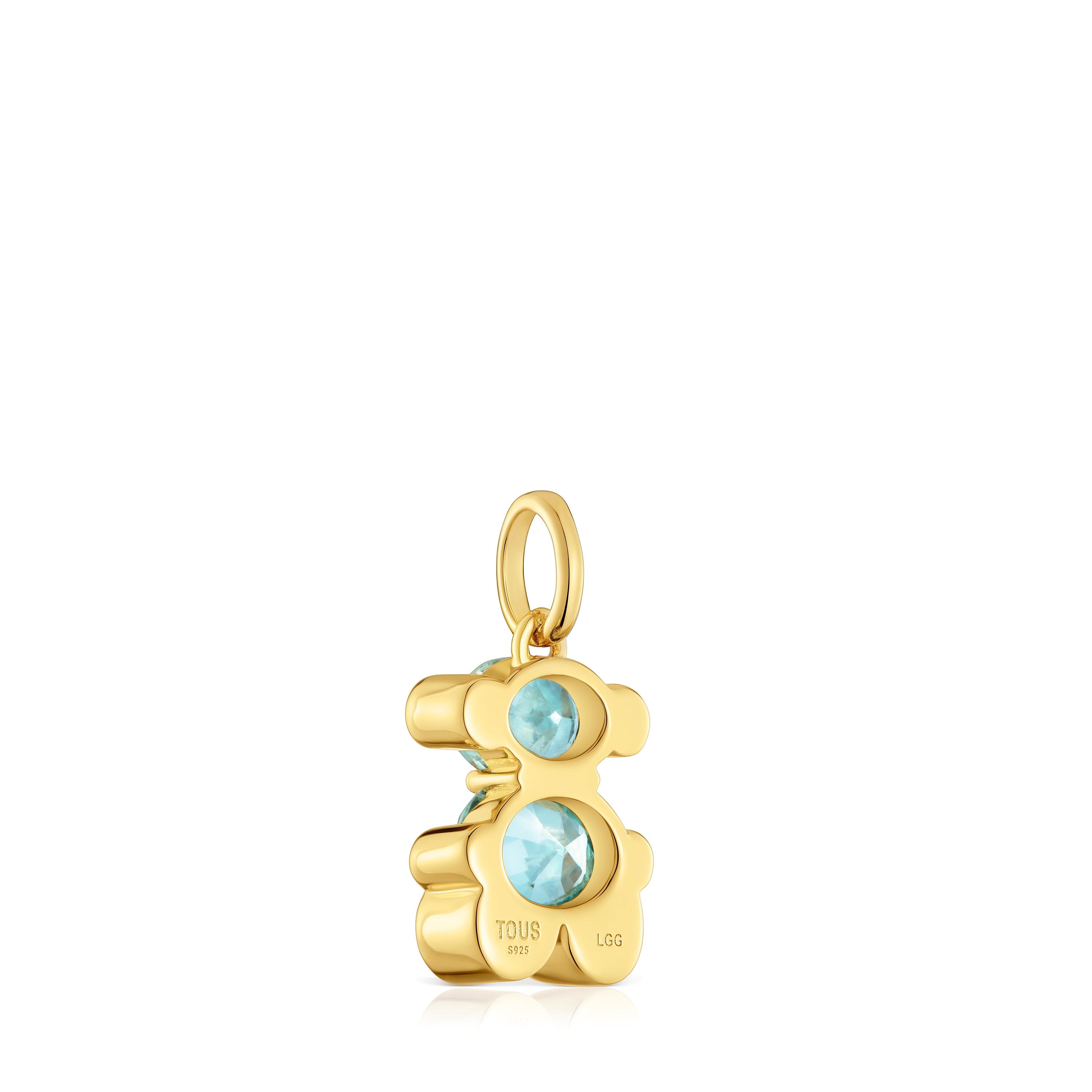 Small 18kt gold plating over silver bear motif Pendant and blue lab-grown sapphire Color Bear LGG