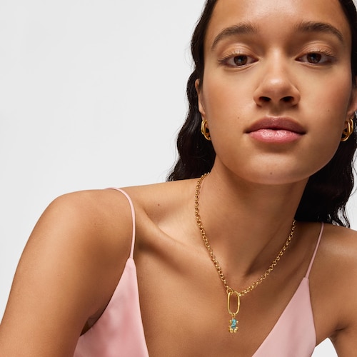 Colgante pequeño motivo oso con baño de oro 18 kt sobre plata y zafiro azul creado en laboratorio Color Bear LGG