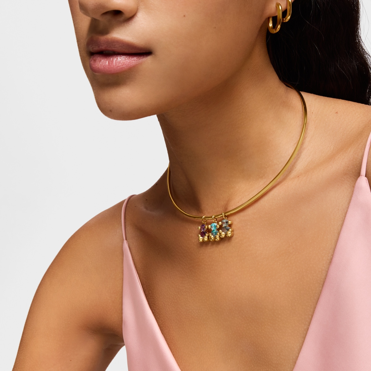 Small 18kt gold plating over silver bear motif Pendant and blue lab-grown sapphire Color Bear LGG