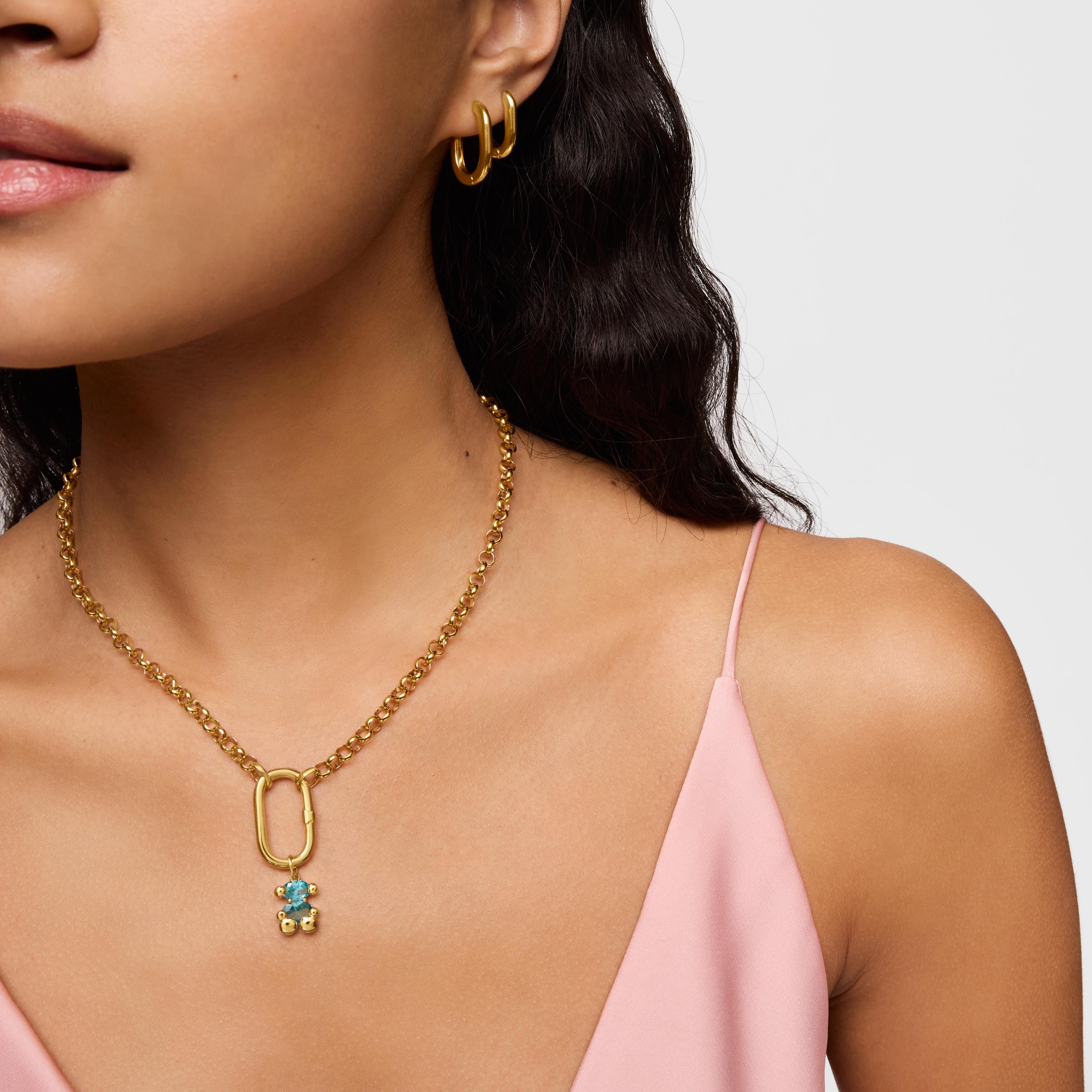 Small 18kt gold plating over silver bear motif Pendant and blue lab-grown sapphire Color Bear LGG