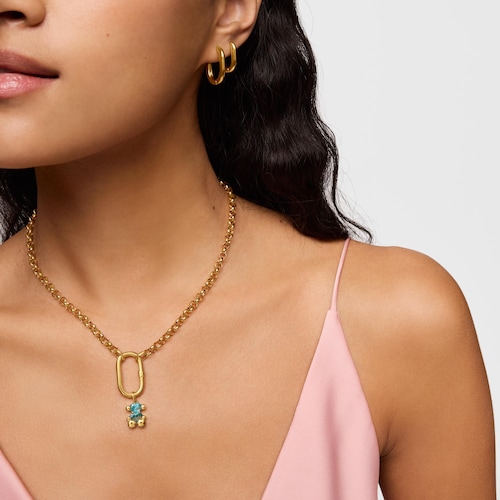 Colgante pequeño motivo oso con baño de oro 18 kt sobre plata y zafiro azul creado en laboratorio Color Bear LGG