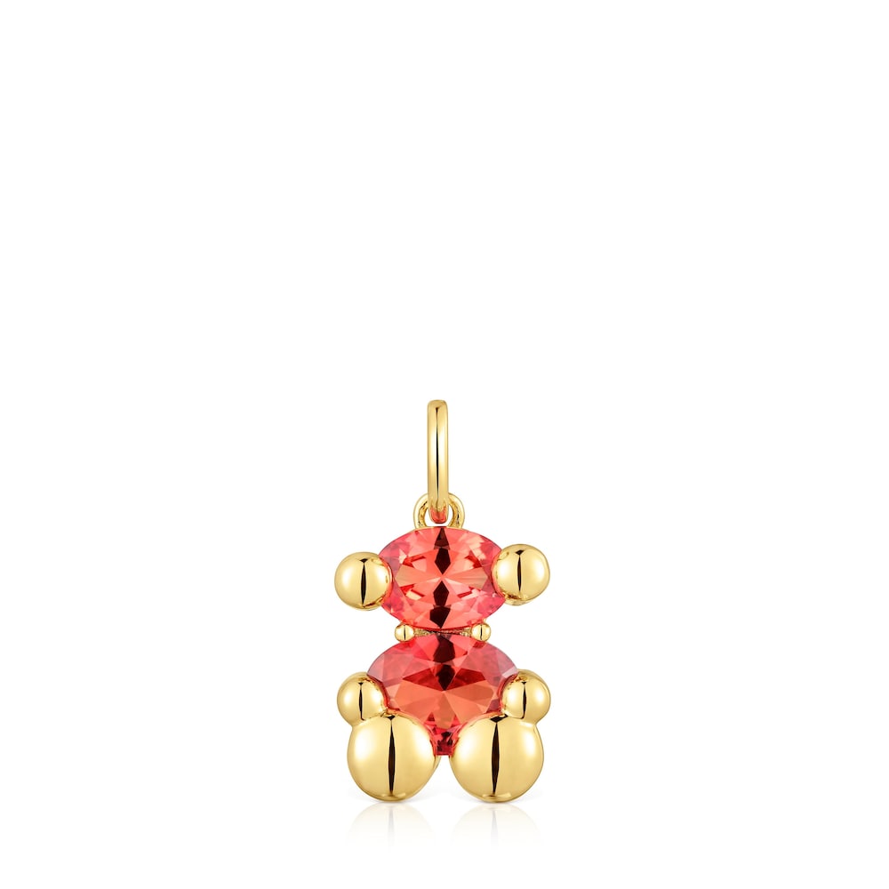 Colgante pequeño motivo oso con baño de oro 18 kt sobre plata y zafiro naranja creado en laboratorio Color Bear LGG image number 0