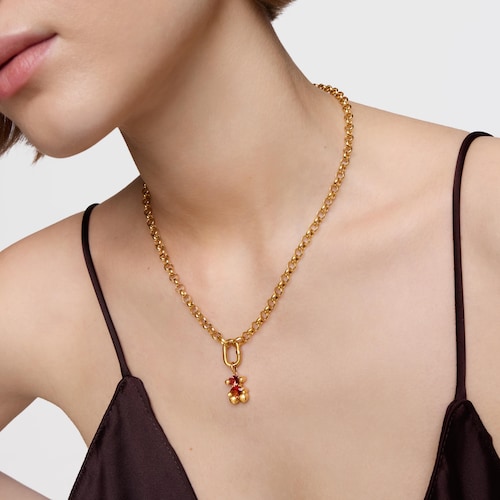 Colgante pequeño motivo oso con baño de oro 18 kt sobre plata y zafiro naranja creado en laboratorio Color Bear LGG