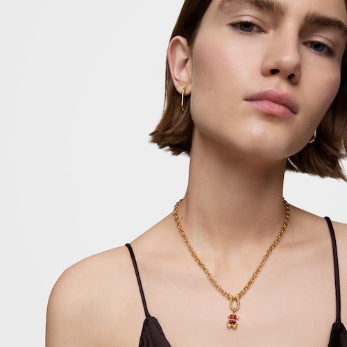 Colgante pequeño motivo oso con baño de oro 18 kt sobre plata y zafiro naranja creado en laboratorio Color Bear LGG