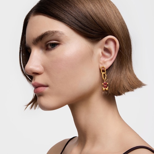 Colgante pequeño motivo oso con baño de oro 18 kt sobre plata y zafiro naranja creado en laboratorio Color Bear LGG