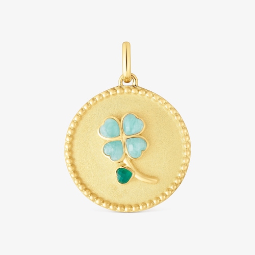 Wisiorek z medalionem ze srebra pokrytego 18-karatowym złotem, z kamieniami szlachetnymi Daisy