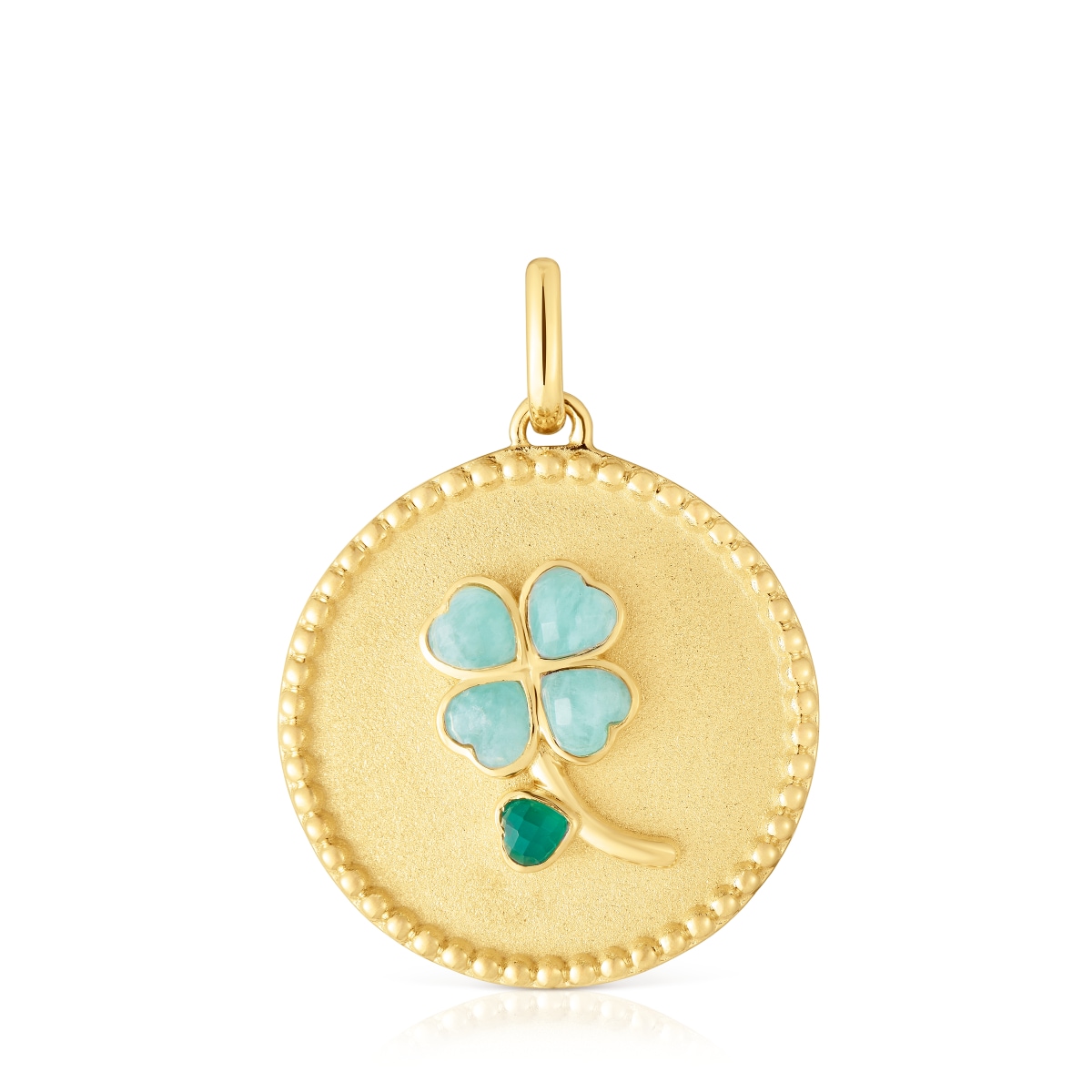 Medallion pendant with 18kt gold plating over silver and gemstones Daisy