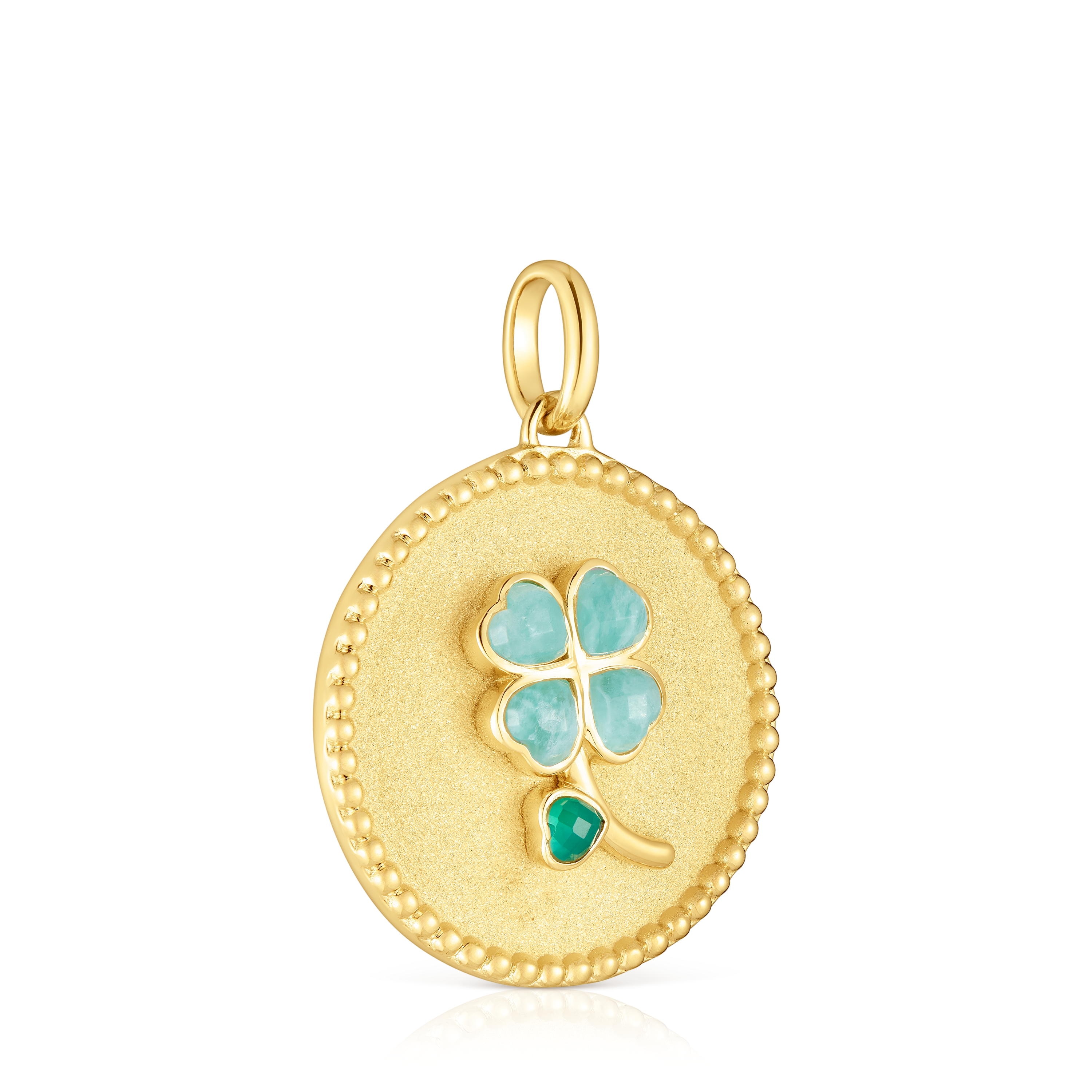 Medallion pendant with 18kt gold plating over silver and gemstones Daisy