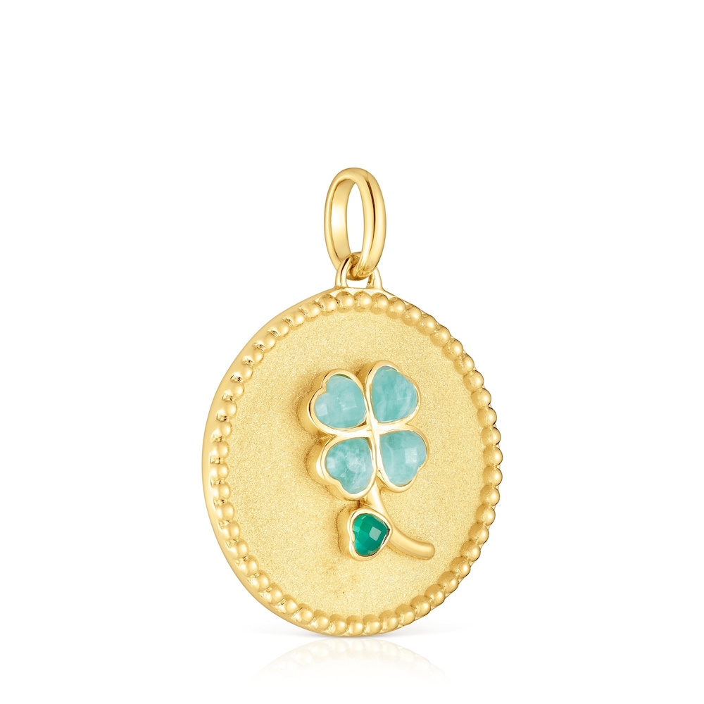 Pingente medalha banhado a ouro de 18 K sobre prata e pedras preciosas Daisy