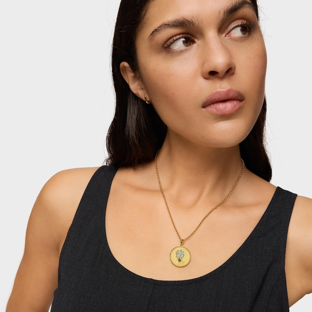 Pingente medalha banhado a ouro de 18 K sobre prata e pedras preciosas Daisy