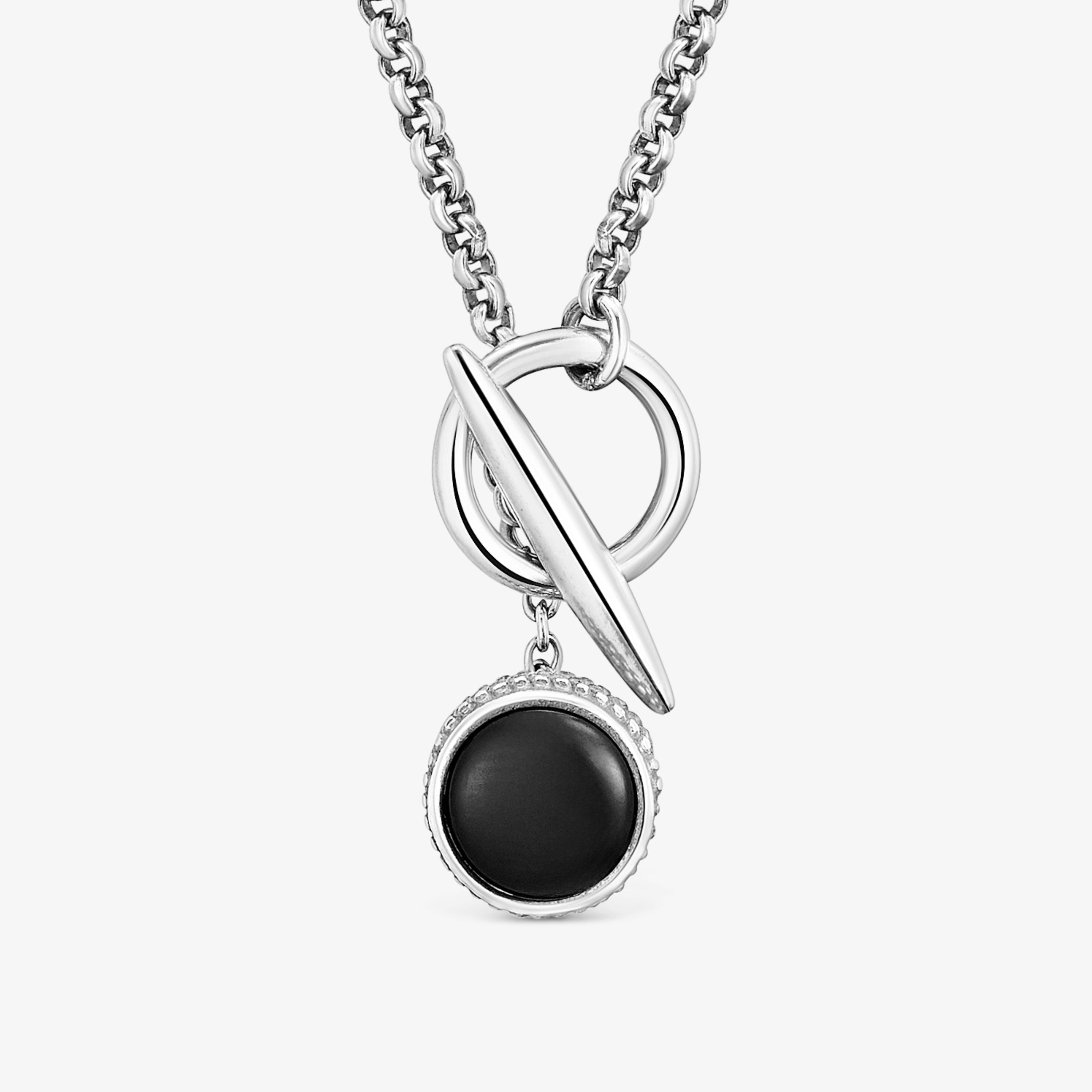 Short aged silver and onyx chain Necklace TOUS Man