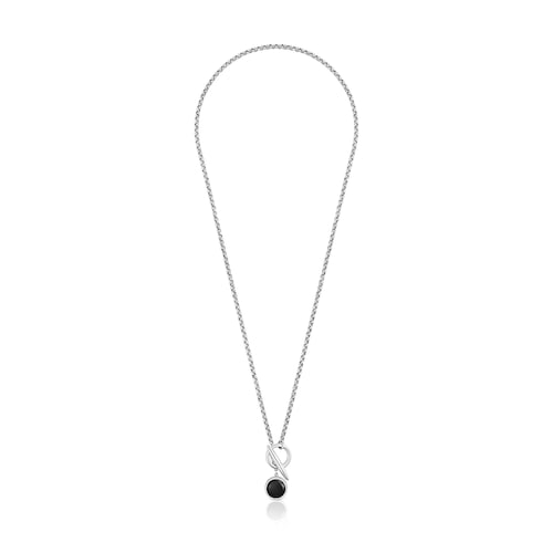Collar corto cadena de plata envejecida y ónix TOUS Man