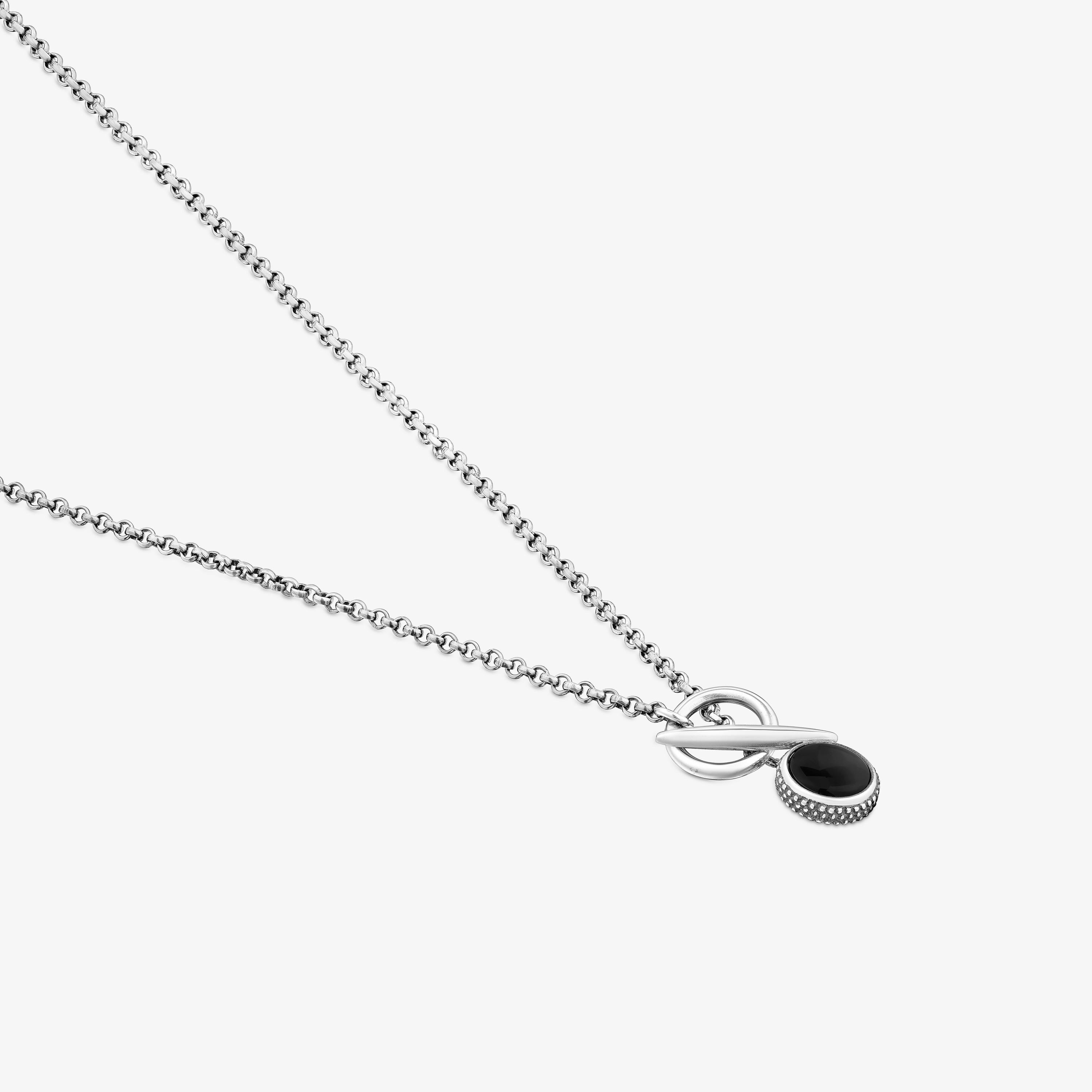 Short aged silver and onyx chain Necklace TOUS Man