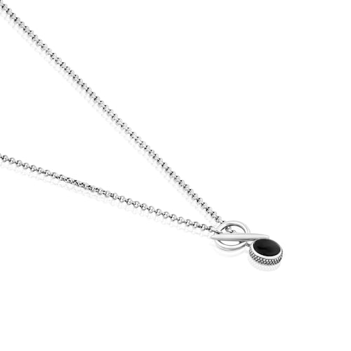 Collar corto cadena de plata envejecida y ónix TOUS Man