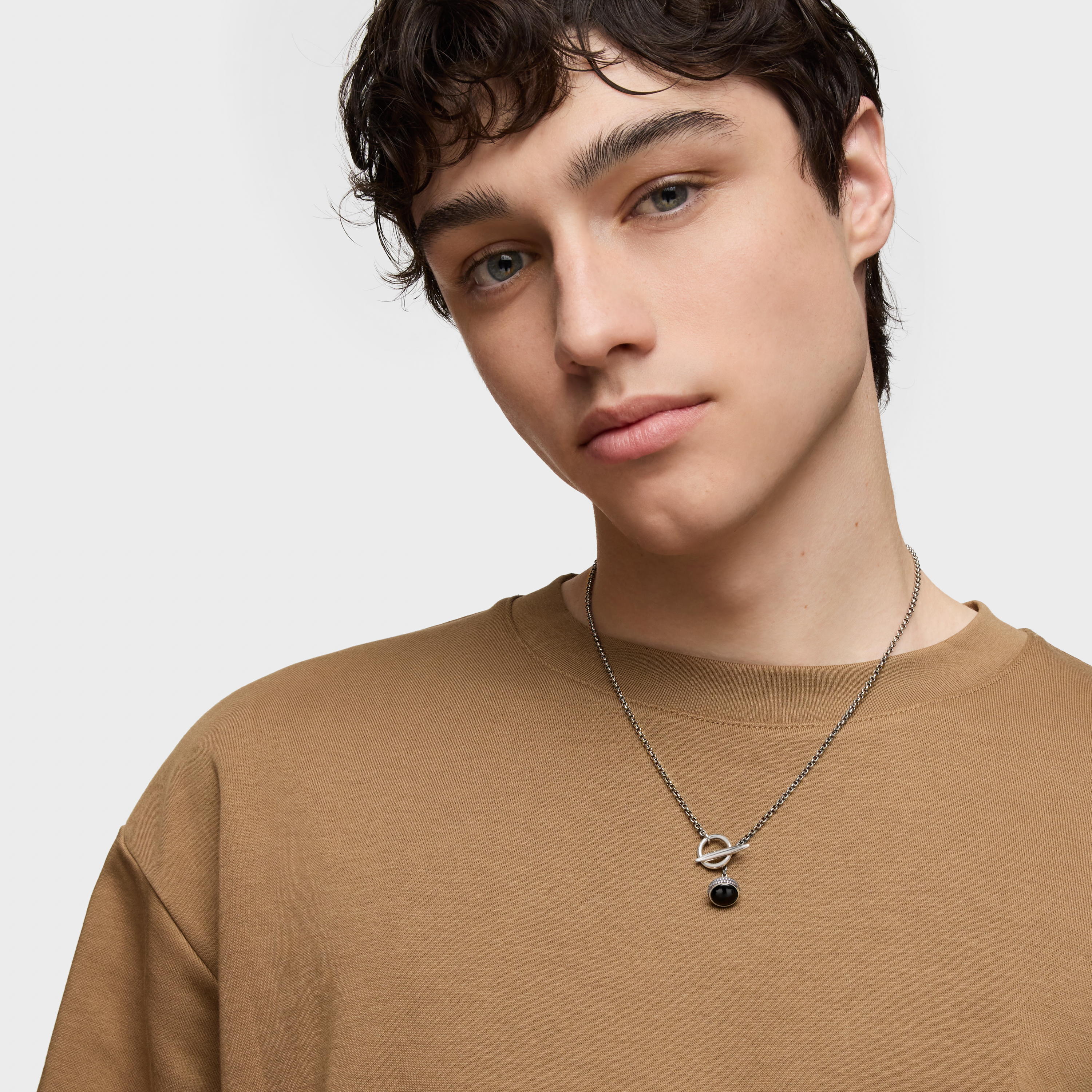 Short aged silver and onyx chain Necklace TOUS Man