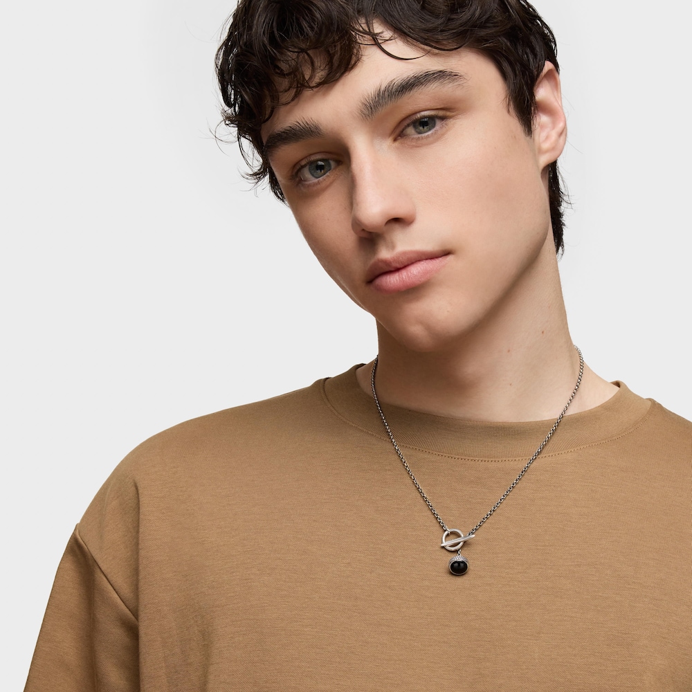 Collar corto cadena de plata envejecida y &oacute;nix TOUS Man