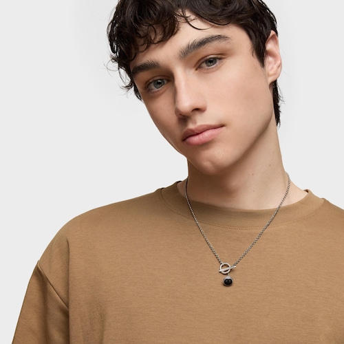 Collar corto cadena de plata envejecida y ónix TOUS Man