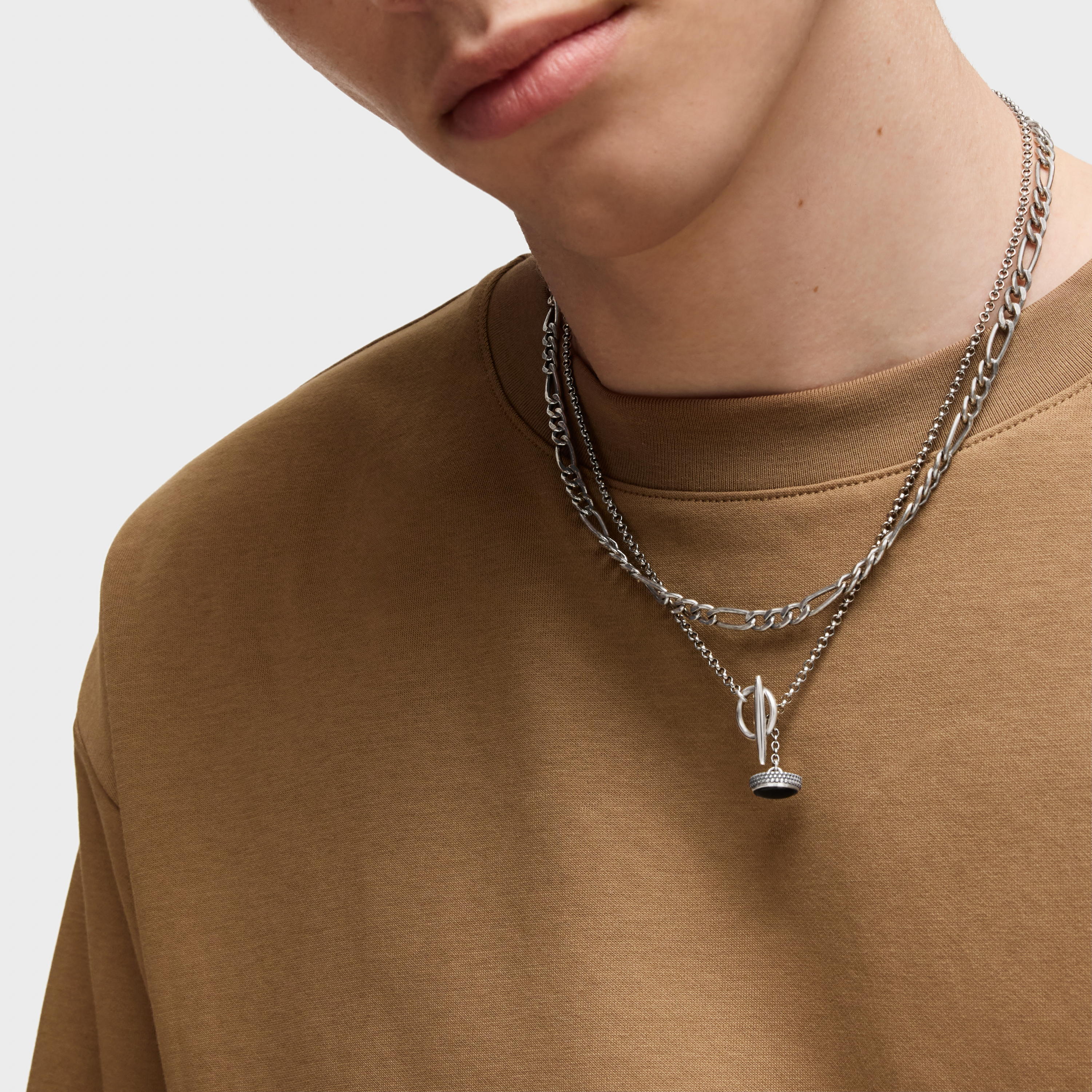 Short aged silver and onyx chain Necklace TOUS Man