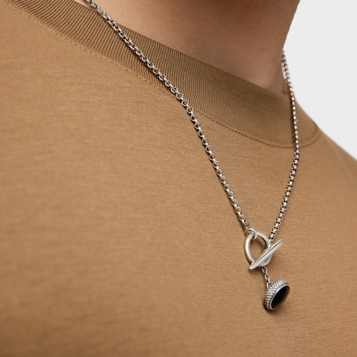 Collar corto cadena de plata envejecida y ónix TOUS Man