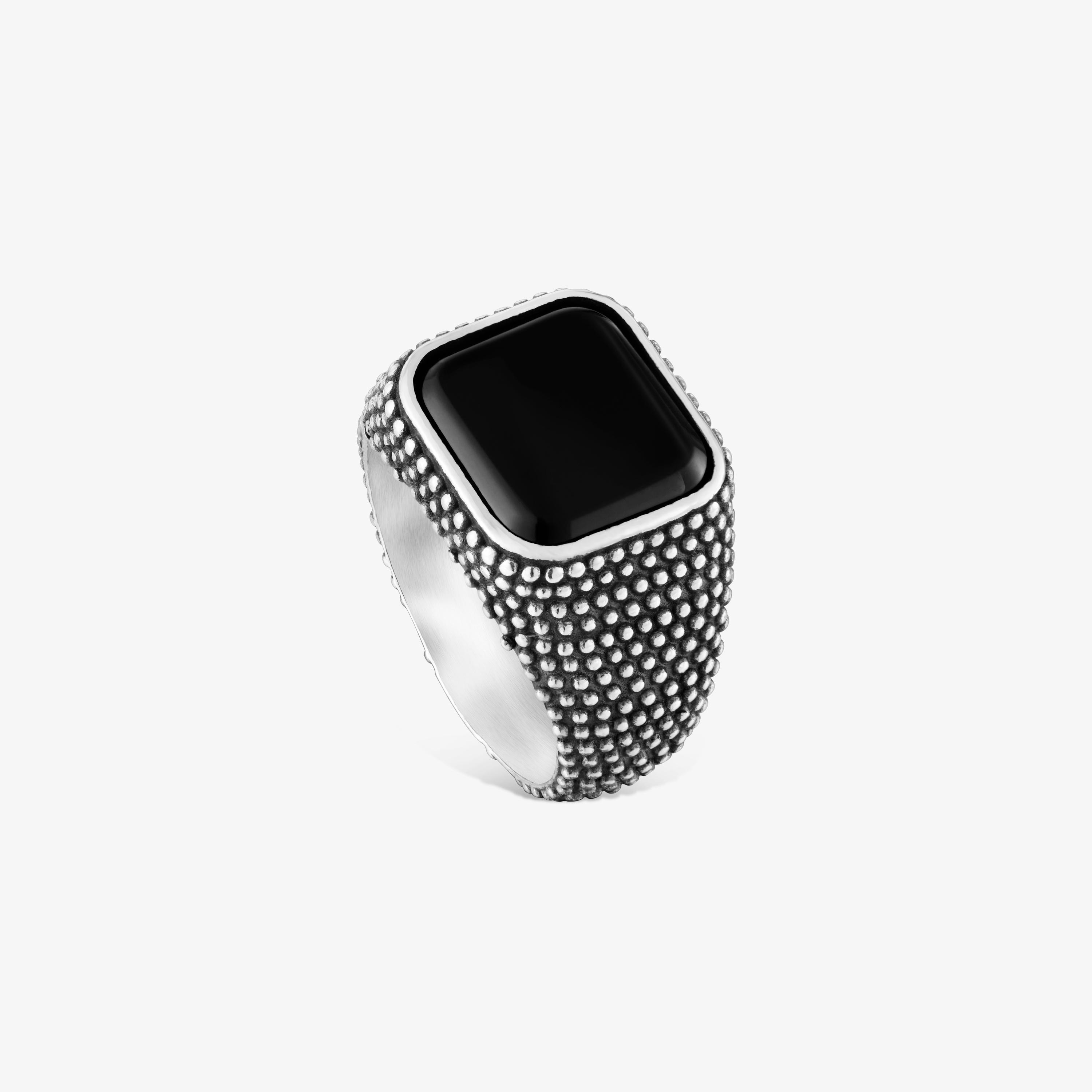 Aged silver and onyx Signet ring TOUS Man