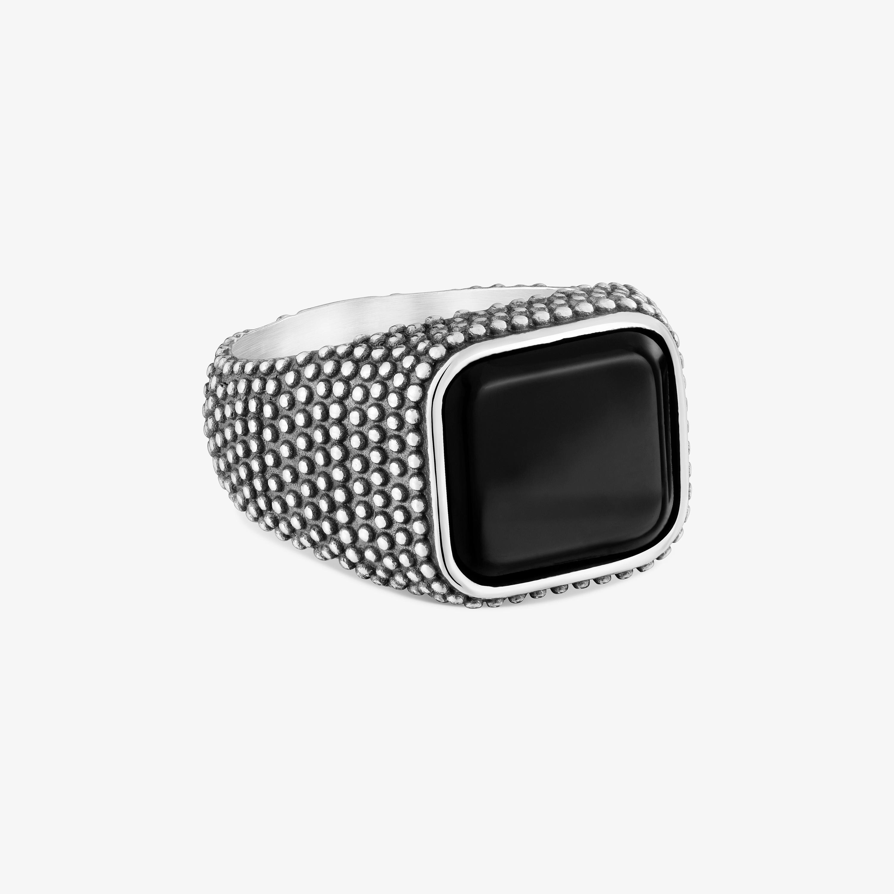 Aged silver and onyx Signet ring TOUS Man