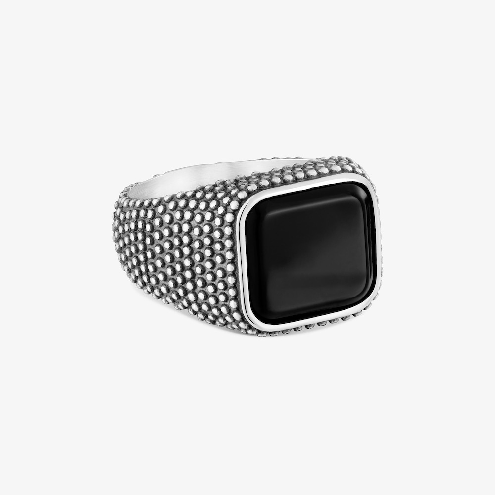 Aged silver and onyx Signet ring TOUS Man