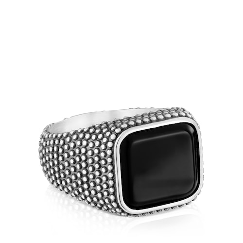 Aged silver and onyx Signet ring TOUS Man