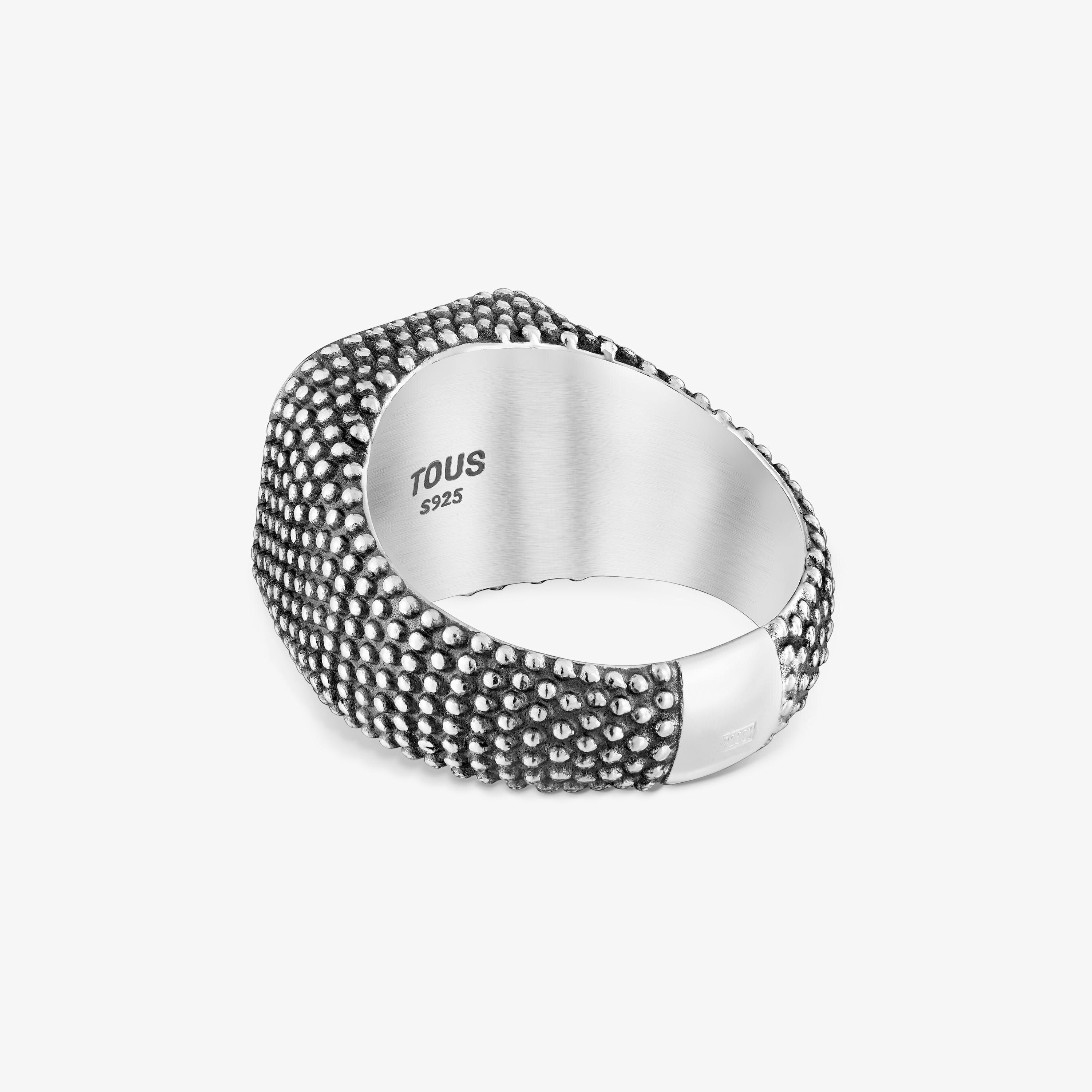 Aged silver and onyx Signet ring TOUS Man