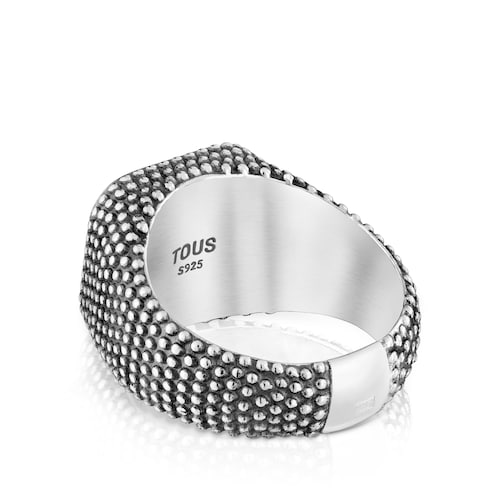 Aged silver and onyx Signet ring TOUS Man