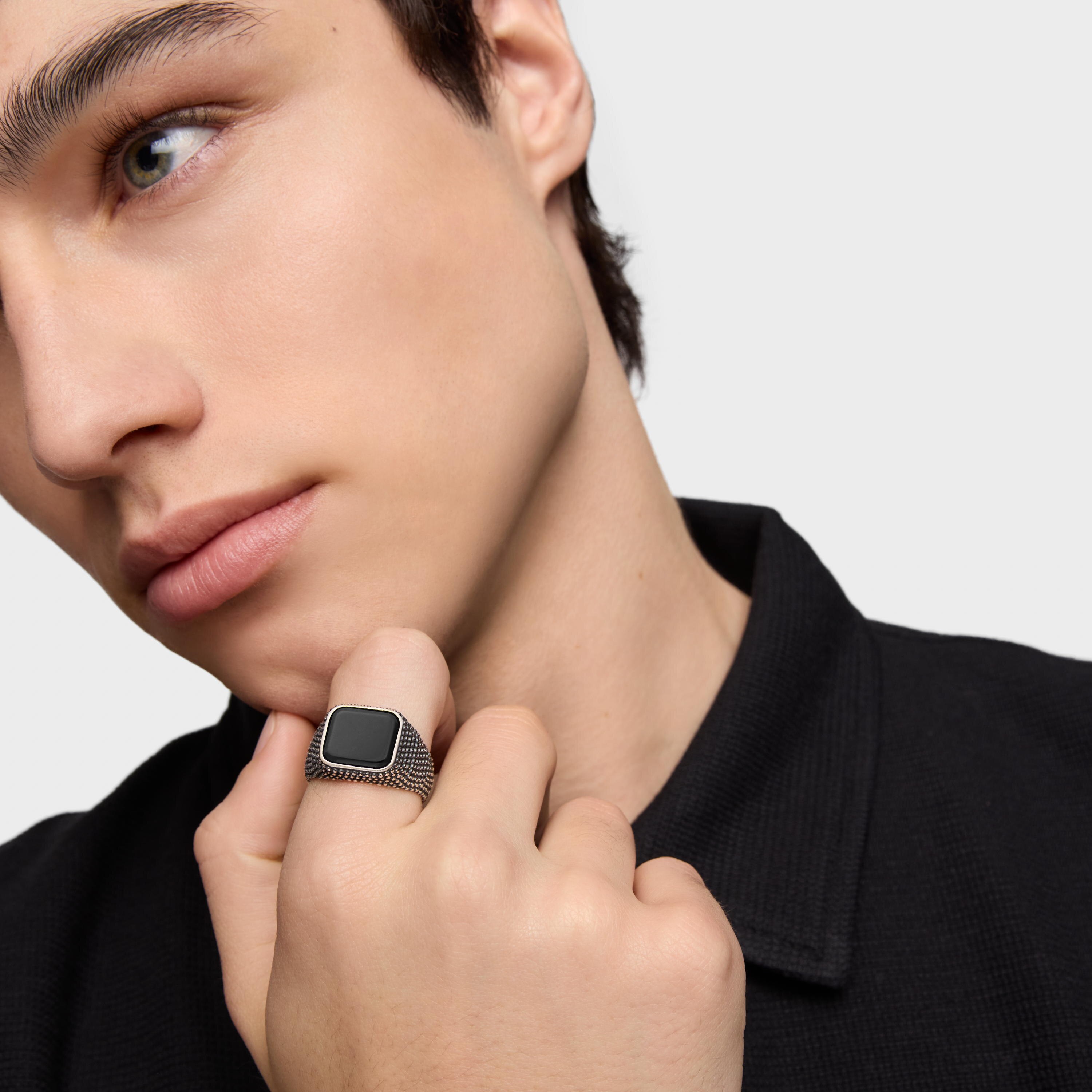 Aged silver and onyx Signet ring TOUS Man
