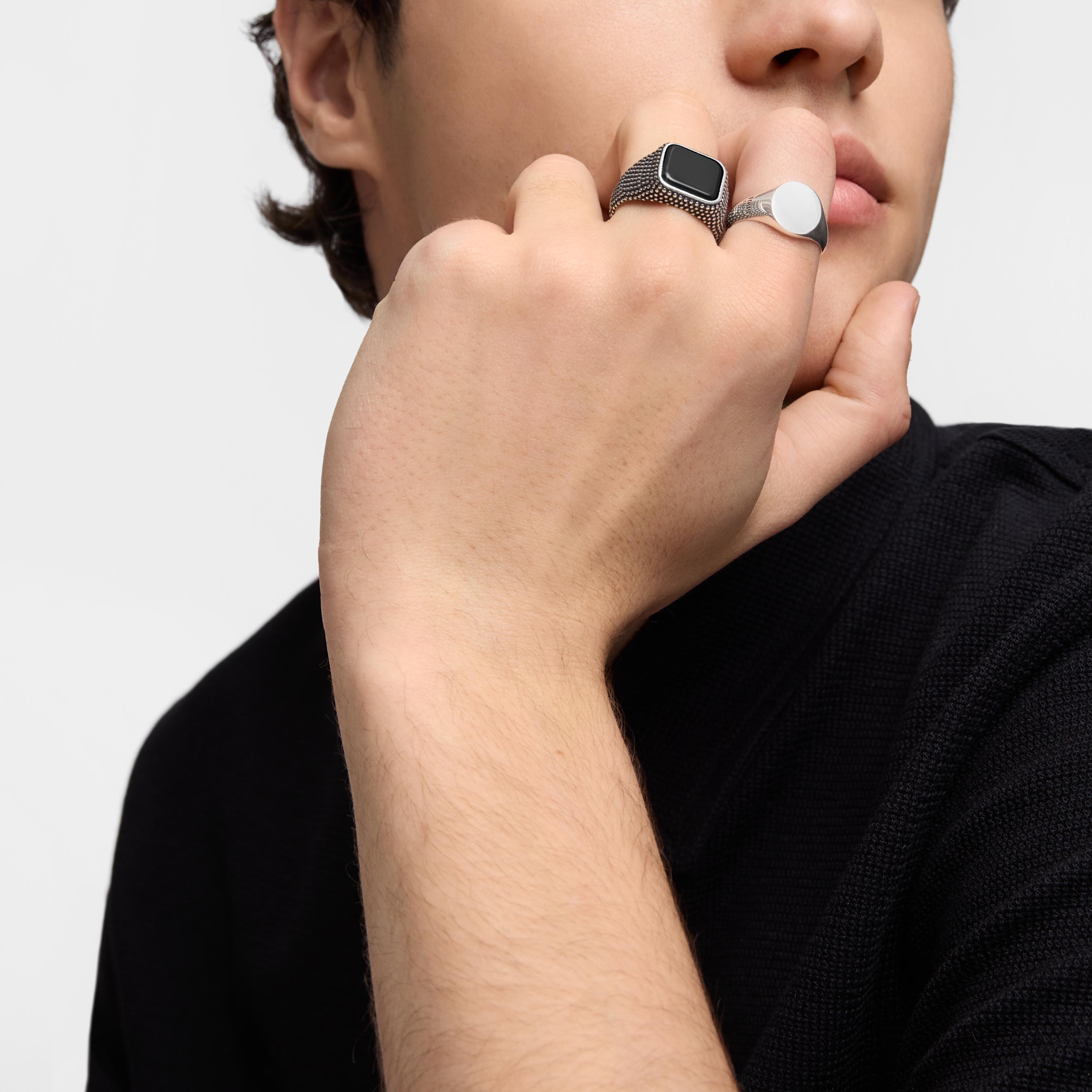 Aged silver and onyx Signet ring TOUS Man