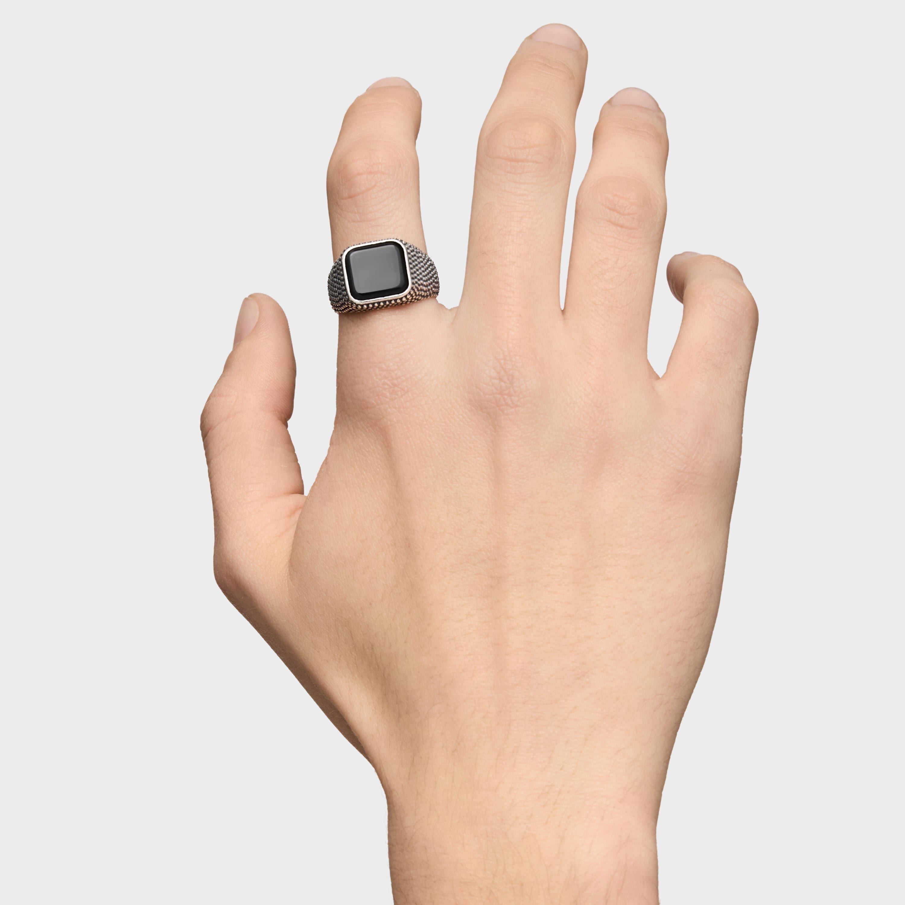 Aged silver and onyx Signet ring TOUS Man