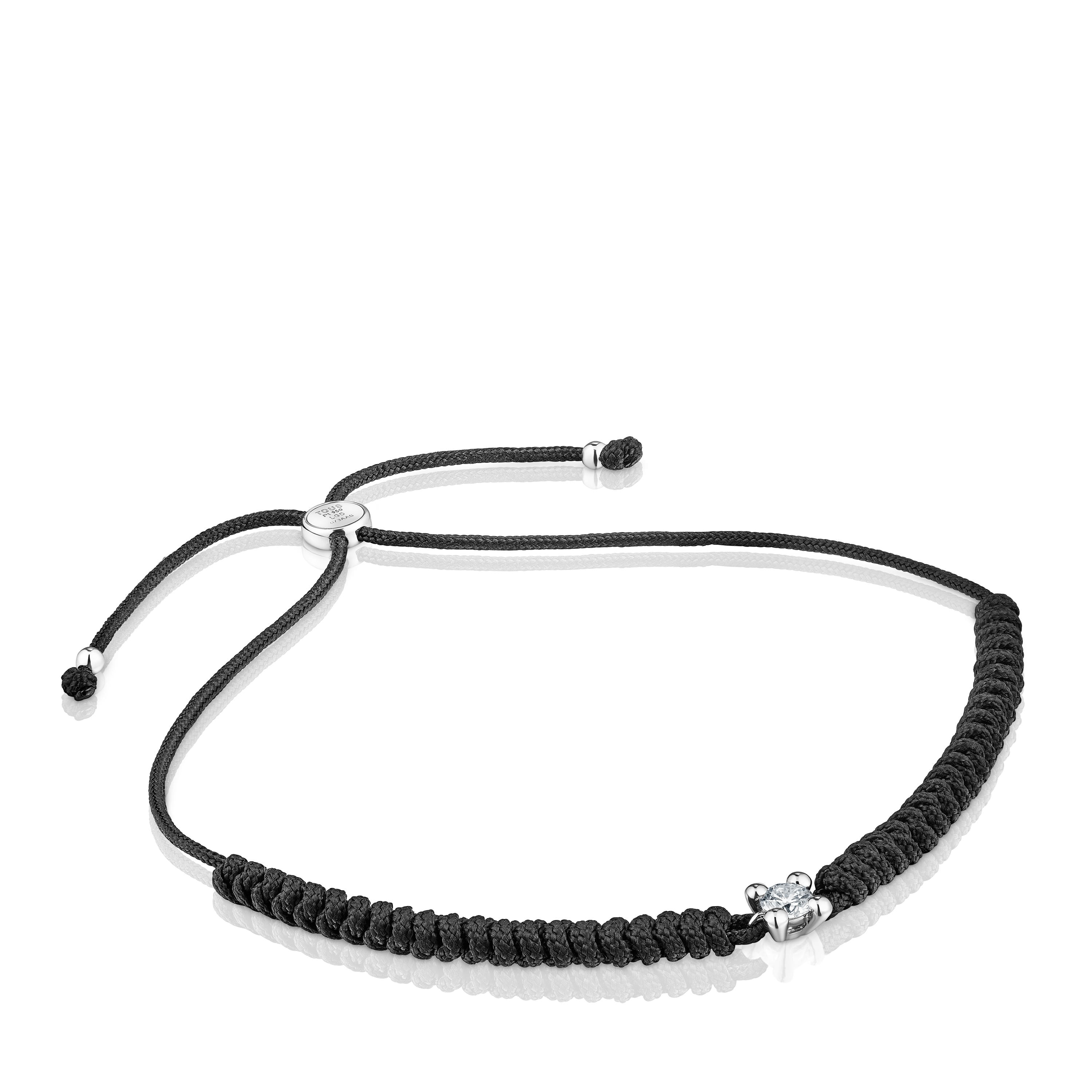 Pulsera de platino con diamante creado en laboratorio y nylon negro Shine LGD